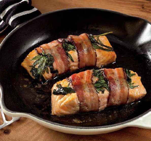 Saumon enrobe de bacon fume a lerable