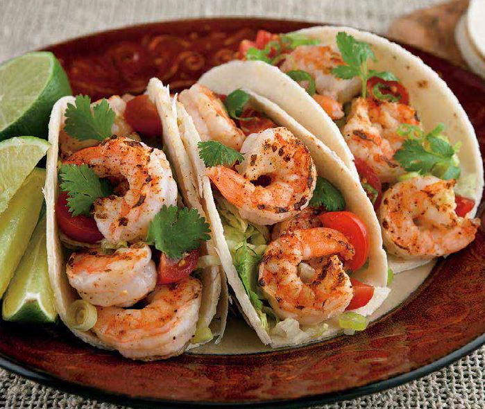Tacos aux crevettes grillees